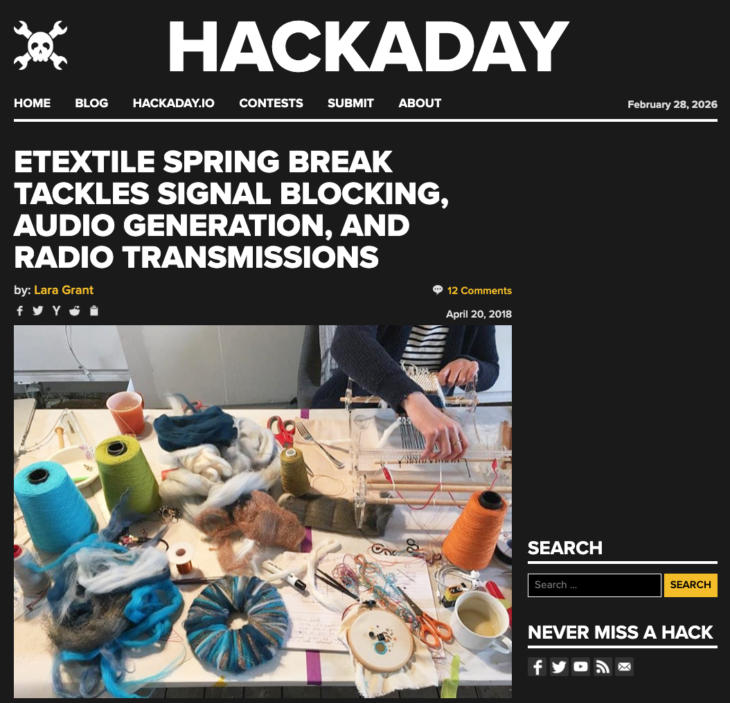Hackaday - ETextile Spring Break Tackles Signal Blocking, Audio Generation, And Radio Transmissions